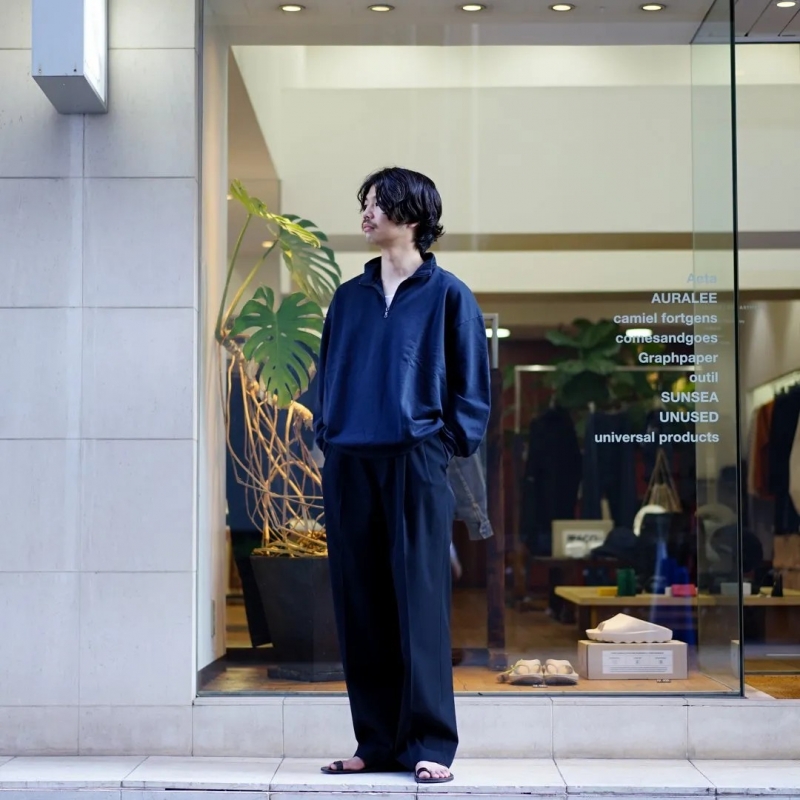 AURALEE◆バッスナップボタン/ショート丈ニット/1/コットン/BLU/A23AP01RM Knit - Women - AURALEE Official Website