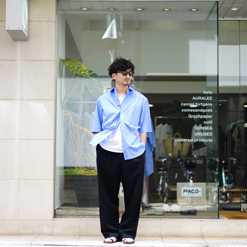 AURALEE 25SS / ストライプシャツ size3 BLUE AURALEE 25SS-SUVIN HIGH COUNT CLOTH STRIPE SHIRT & HALF