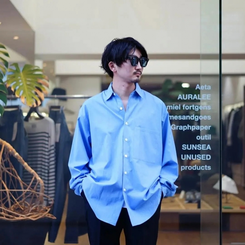トップス AURALEE 25aw WASHED FINX TWILL BIG SHIRT auralee-blue-washed-finx-twill