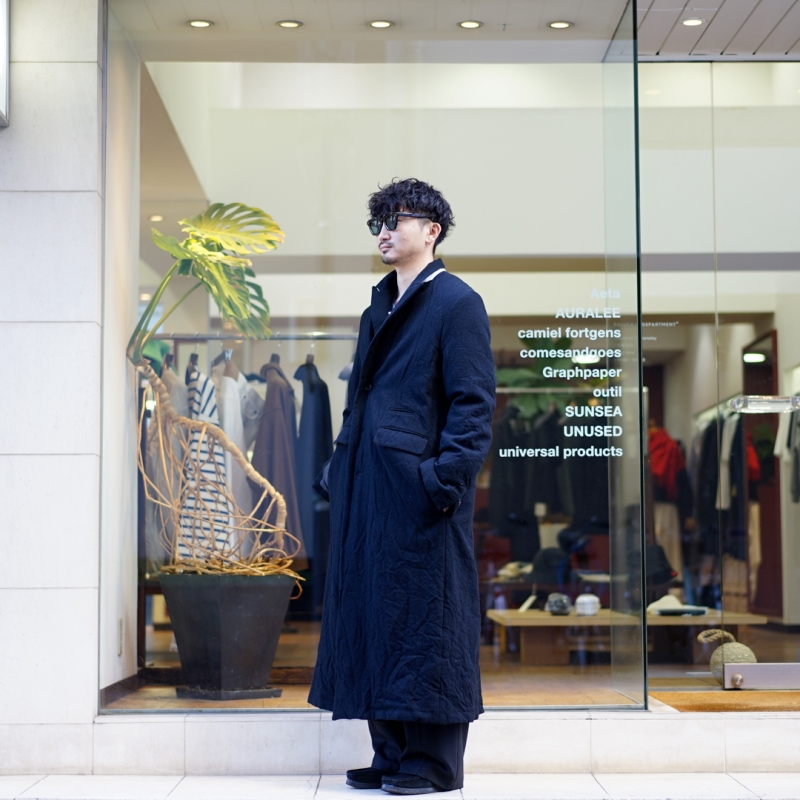 SUNSEA (サンシー) 31th Collectionの新作、British Wool Long Coat/BK