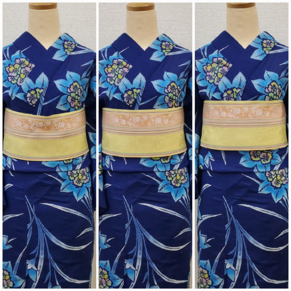 着物　合わせ長着　春先から　帯 銀座【A-4098】明石縮 乳白色 縞に矢絣文 :身丈166/裄69.5/細め
