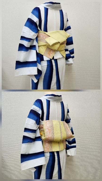 【一度使用のみ】夏帯 開き名古屋帯 ブルーグラデーション 浴衣にも 一度使用のみ】夏帯 開き名古屋帯 ブルーグラデーション 浴衣に