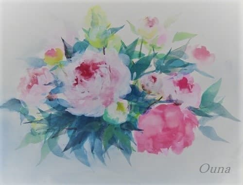 芍薬 の 水彩画（習作）・・ 写真ソフトで編集・加工して感じを変えて