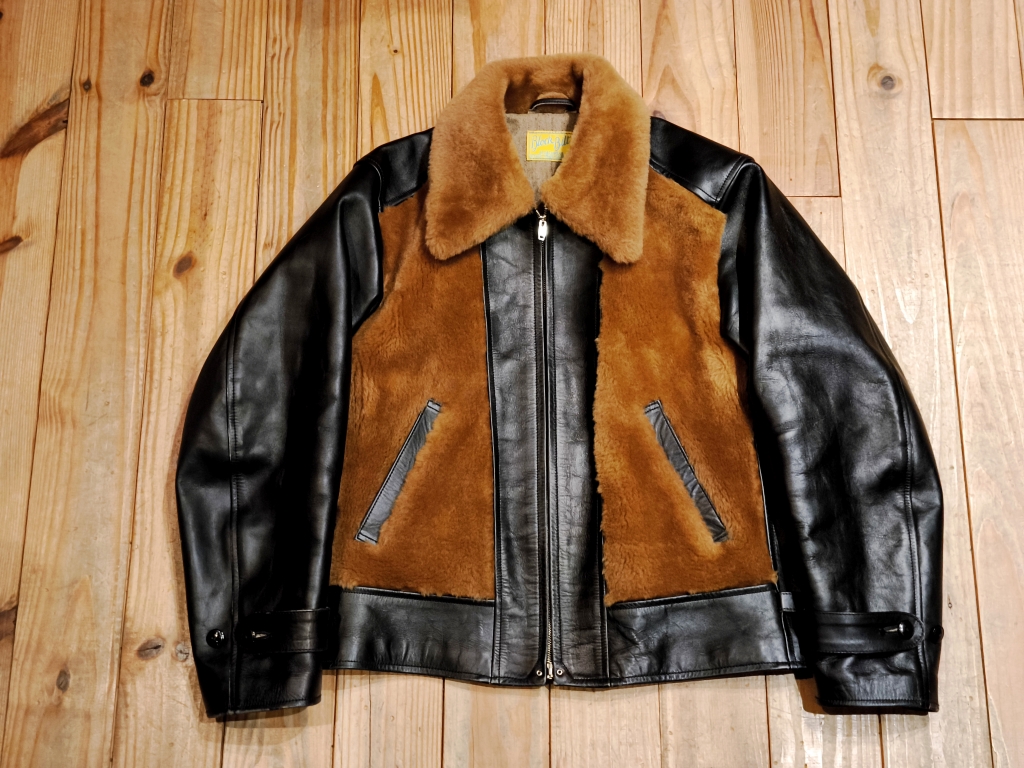 古着ビンテージスタジャン本革袖レザーマスタード色ワッペン菅田将暉