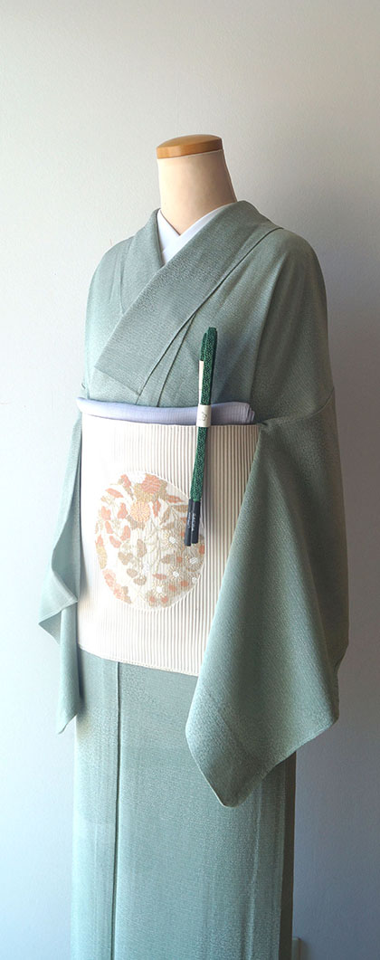 絽 小紋 漆黒色 花唐草文