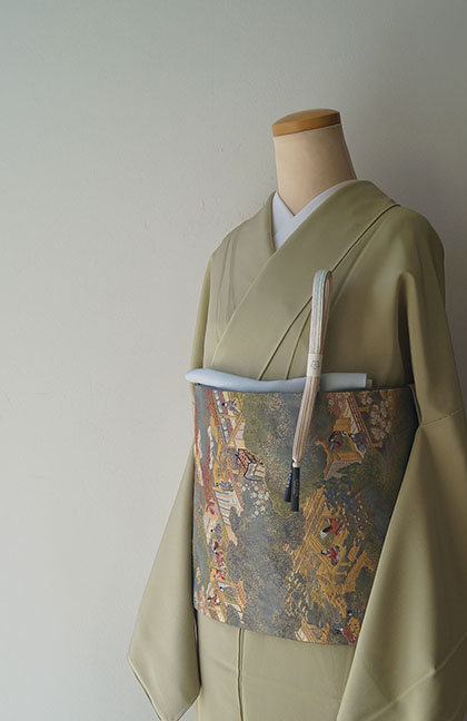 予告】2025年4月10日木曜日② 黄海松茶色 吉祥四季花文 一つ紋色