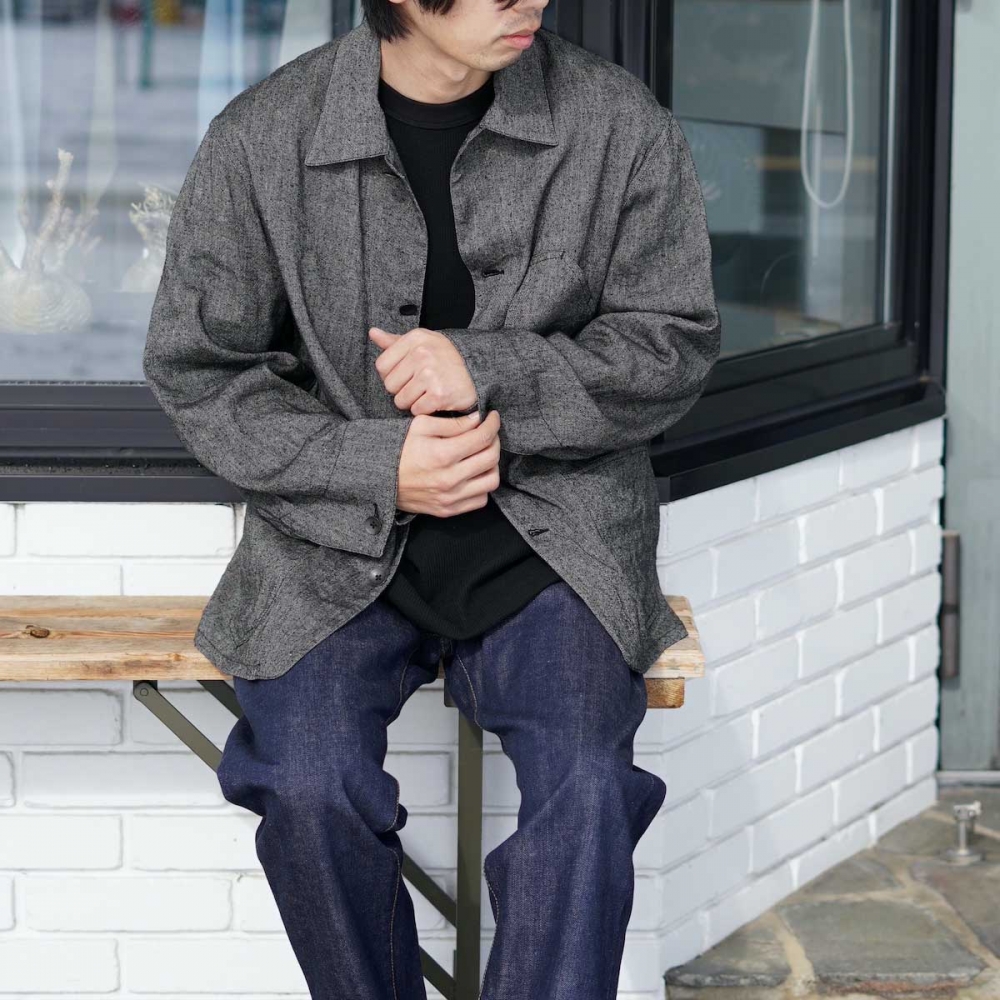 ブラームス blurhms size3 シルクリネンジャケット Blurhms Silk Linen Work Jacket , Rose Grey – Navyblue