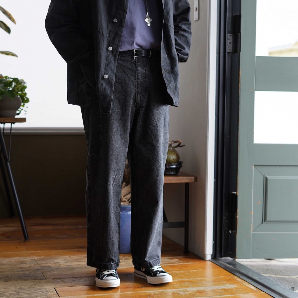 Vintage Black Linen Coverall　A.PRESSE 3 A.PRESSE - アプレッセ Vintage Black Linen Coverall (25SAP-01