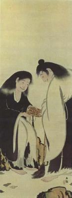横山大観寒山拾得図額装