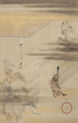 真作/狩野永真/狩野安信/蓬莱山図/山水/塔図/大幅/布袋屋掛軸HJ-707