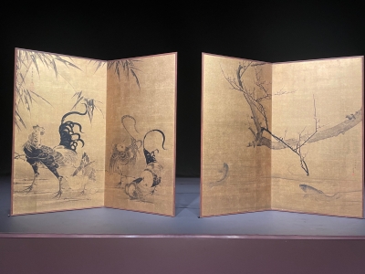 旧家蔵出し】円山応挙『鶏図双幅』肉筆 掛軸 日高秩父（梅渓
