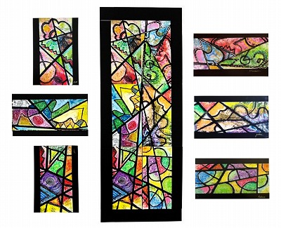 多色ステンドグラス風アート作品 初級 フル ダイヤモンドアート キット ビーズ刺繍 ステンドグラス風