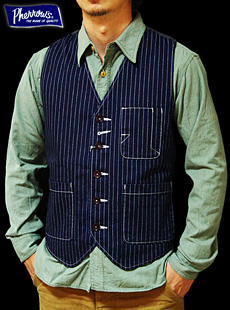 Pherrows ե 12W-P3V-WWABASH STRIPE WORK VEST Хå她ȥ饤ץ٥